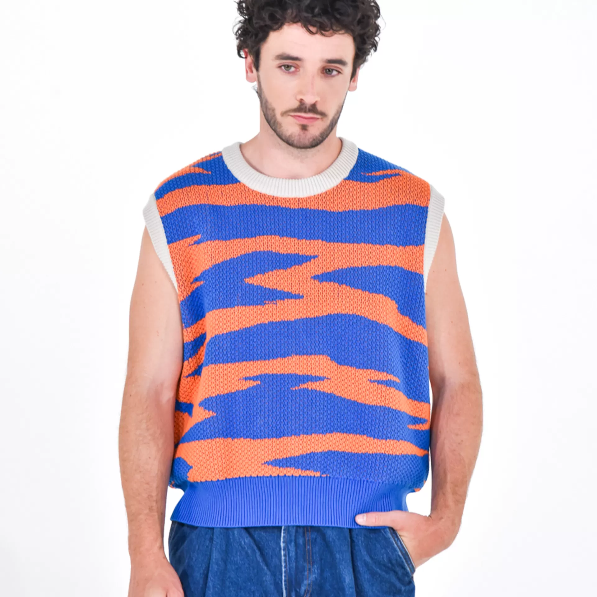 Daniel Chong Knitted Jacquard Vest NARANJA/AZUL*Mujer Hombre | Mujer