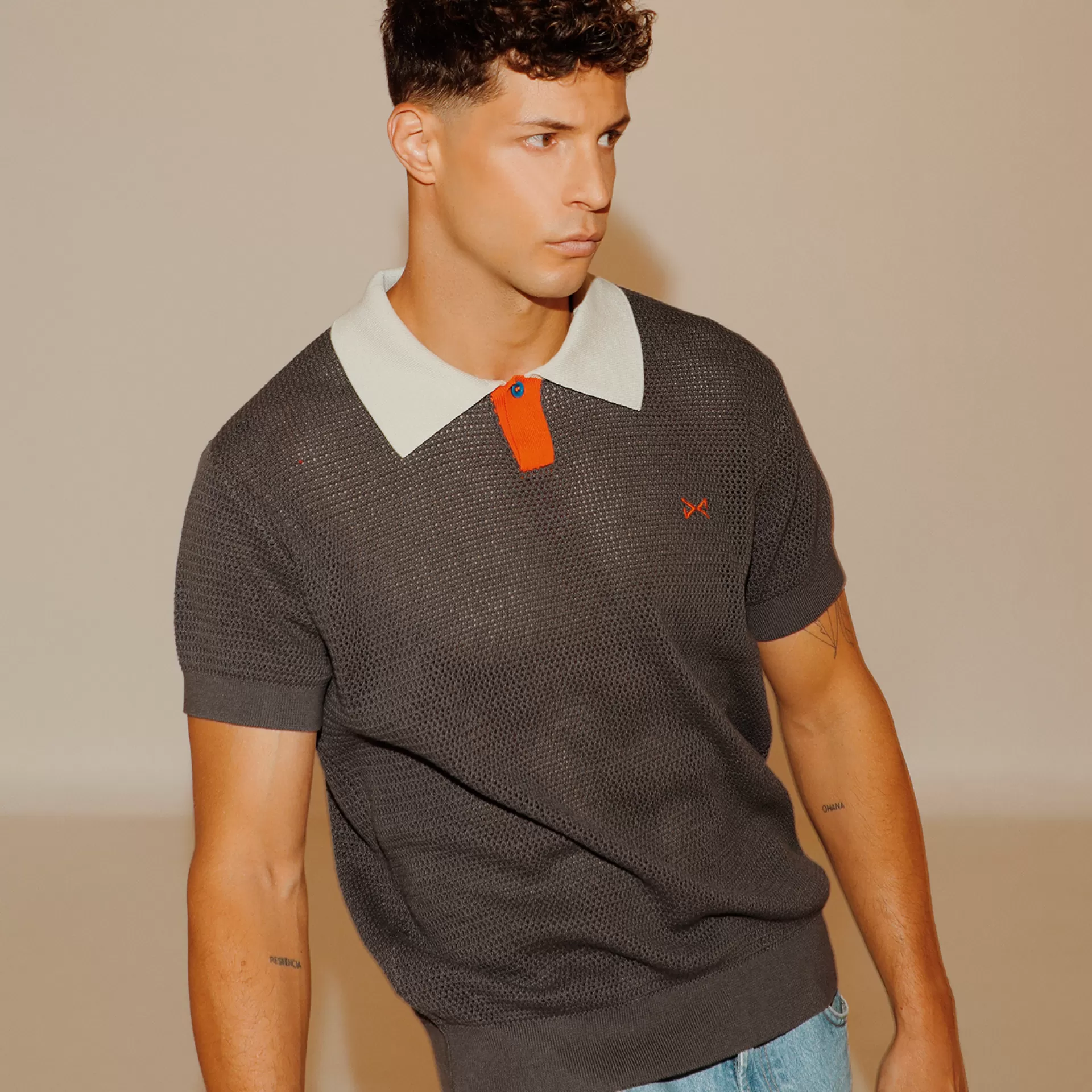 Daniel Chong Men's Short Sleeve Mesh Polo w/ Button AZUL MARINO*Hombre Hombre