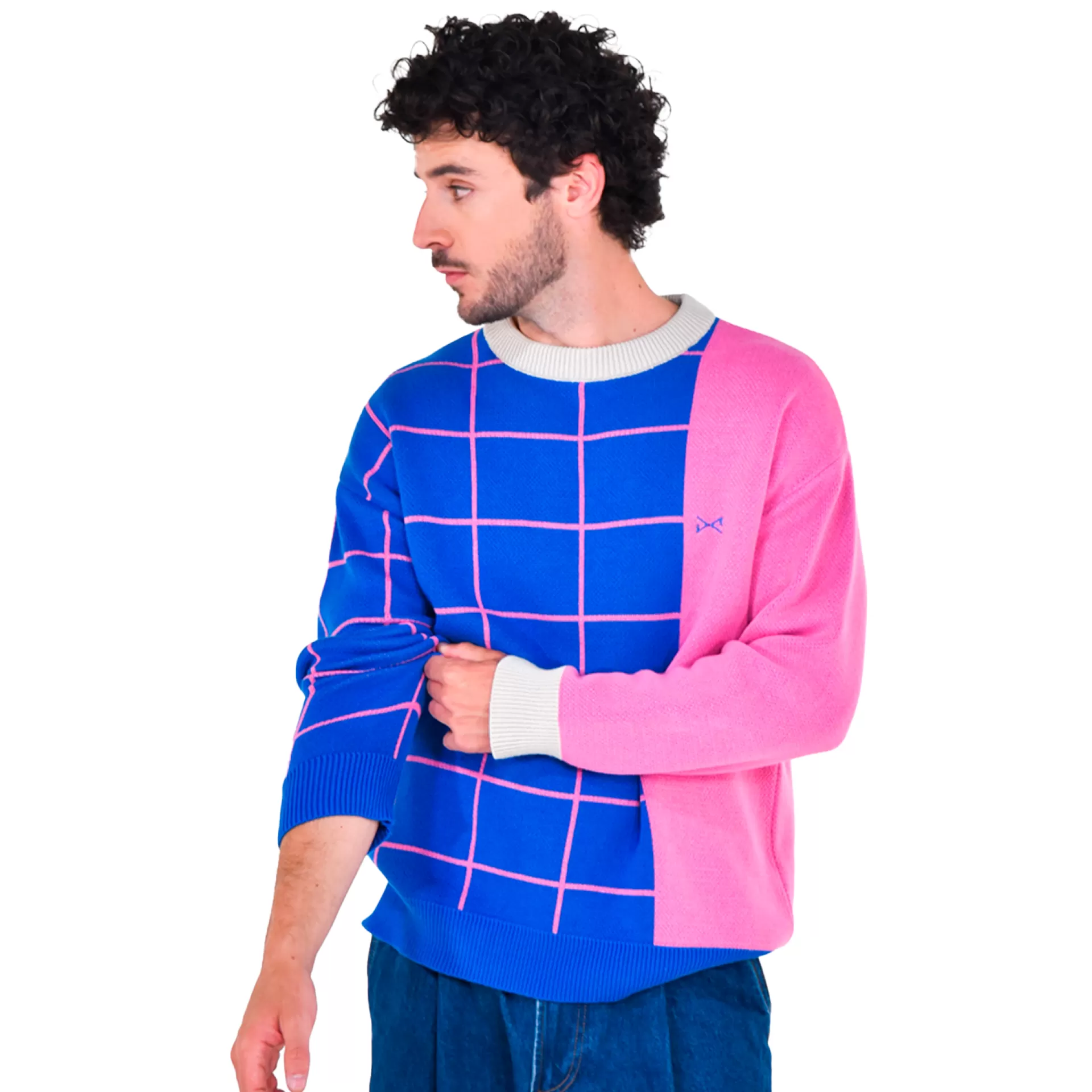 Daniel Chong Unisex Knitted Jacquard Sweater AZUL/ROSA*Mujer Hombre | Mujer