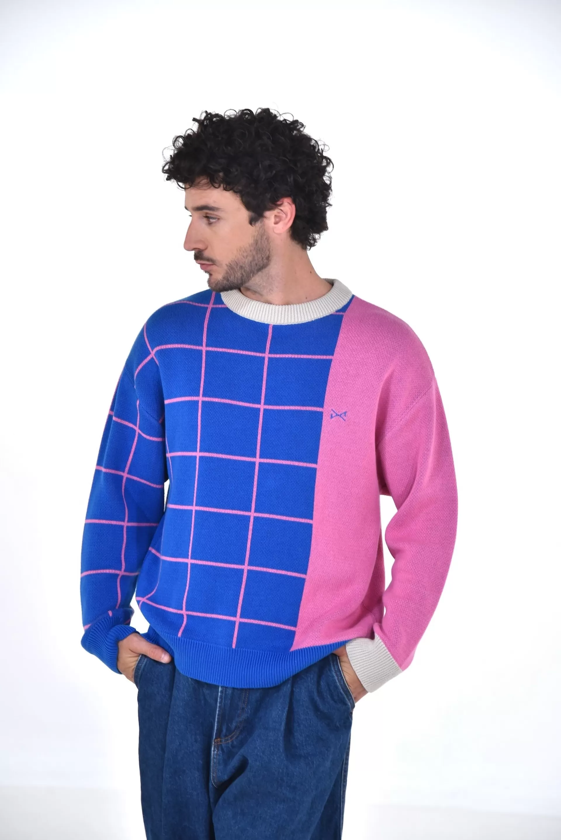 Daniel Chong Unisex Knitted Jacquard Sweater AZUL/ROSA*Mujer Hombre | Mujer