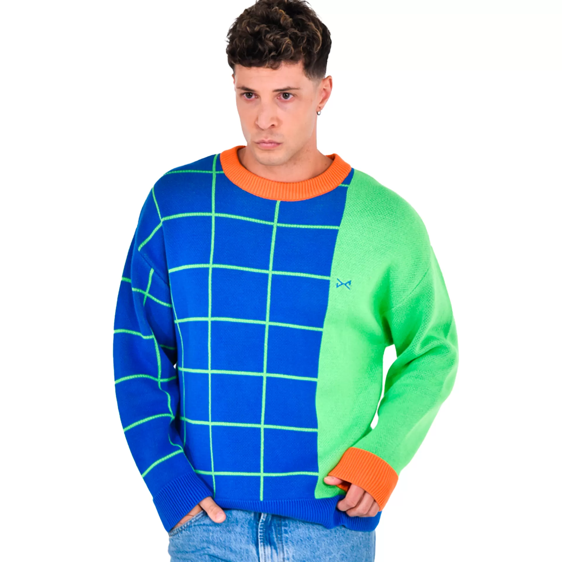 Daniel Chong Unisex Knitted Jacquard Sweater AZUL/VERDE*Mujer Hombre | Mujer