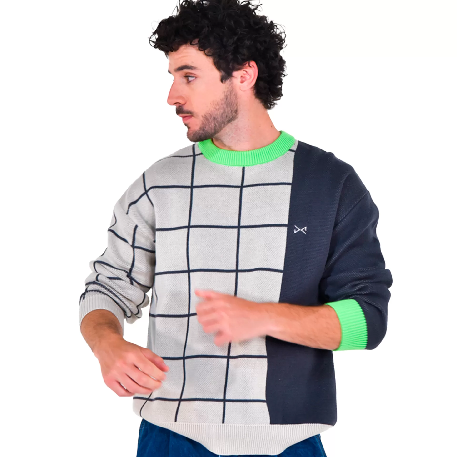 Daniel Chong Unisex Knitted Jacquard Sweater GRIS/AZUL*Mujer Hombre | Mujer