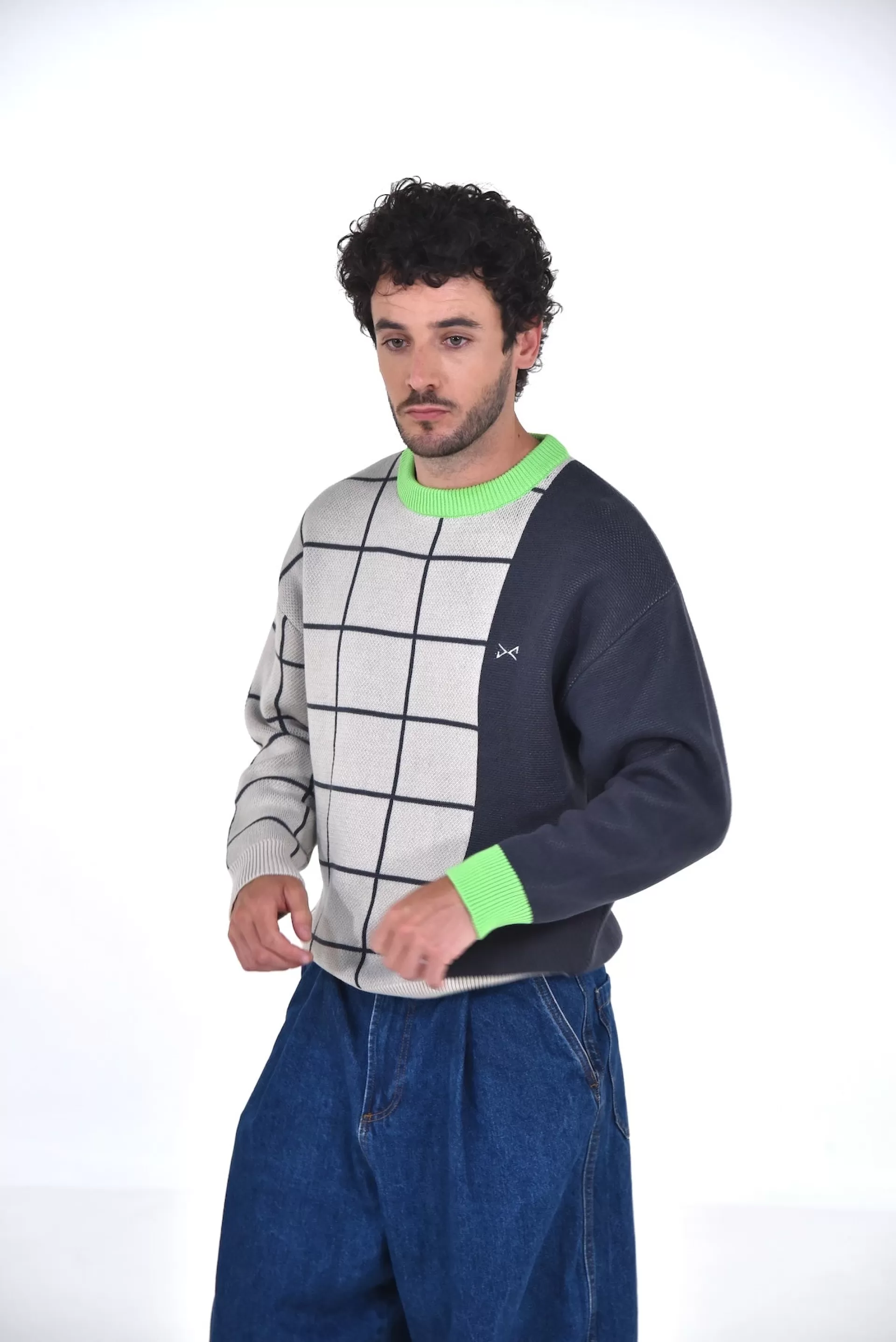 Daniel Chong Unisex Knitted Jacquard Sweater GRIS/AZUL*Mujer Hombre | Mujer